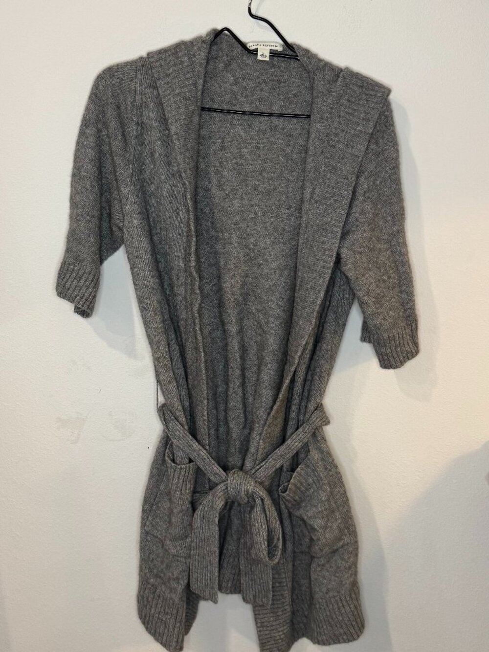 Banana Republic Gray Hooded Belted Cardigan Sweater Robe Size L